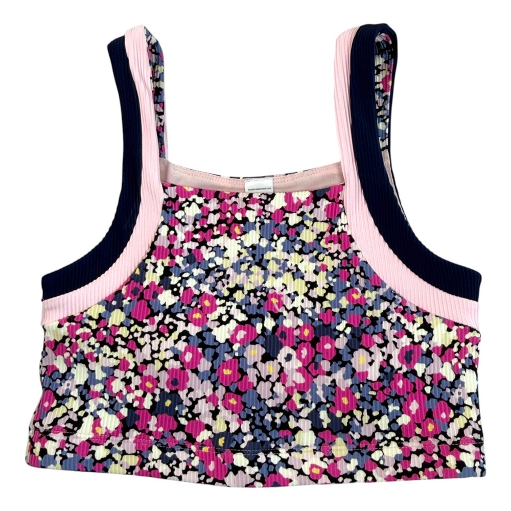 Cream Yoga Spring Blossom Sports Bra Sz XS Ribbed Gym Workout Athleisure